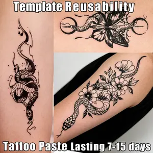 Lasting 7 to 15 days Reusable Temporary Tattoo Stencil Template Half-Permanent Body Art Design  Perfect for DIY Tattoos Makeup Applications for men and women for Tattoo juice Tattoo milk herbal Tattoo Henna pen hand-painted cream emporary Tattoo Ink