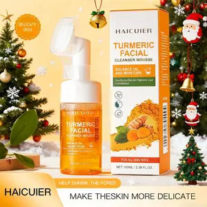 Turmeric Cleansing Foam Facial Cleansing Product with Soft Silicone Massage Brush Head, Safe for Pregnant Women, Gentle Oil Control Deep Cleaning