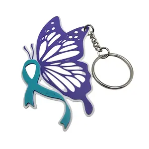 Purple & Teal Monarch Ribbon Keychain with Double Ring for Suicide Prevention Awareness 3D Printed Butterfly Design Lightweight Durable Metal Keyring Attachment