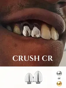 CRUSH CR 18K Gold/Silver Plated Fang Grillz for Men Women, Removable Vampire Teeth Caps, Tarnish Resistant, Perfect for Hip Hop, Raves, Halloween Cosplay and Streetwear Styling