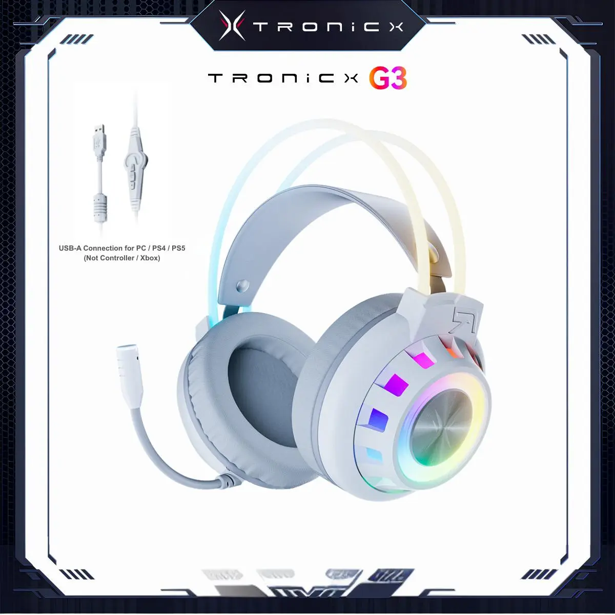 [New Upgrade] TAGRY TRONICX Immersive G3/G5 Wired PC Gaming Headset with 50mm Driver, Noise Canceling Microphone, USB-A Headset with 7.1 Surround Sound, Control Box for PC/PS5 Console/Switch Dock Mode  (Not Compatible with Xbox),summerwins