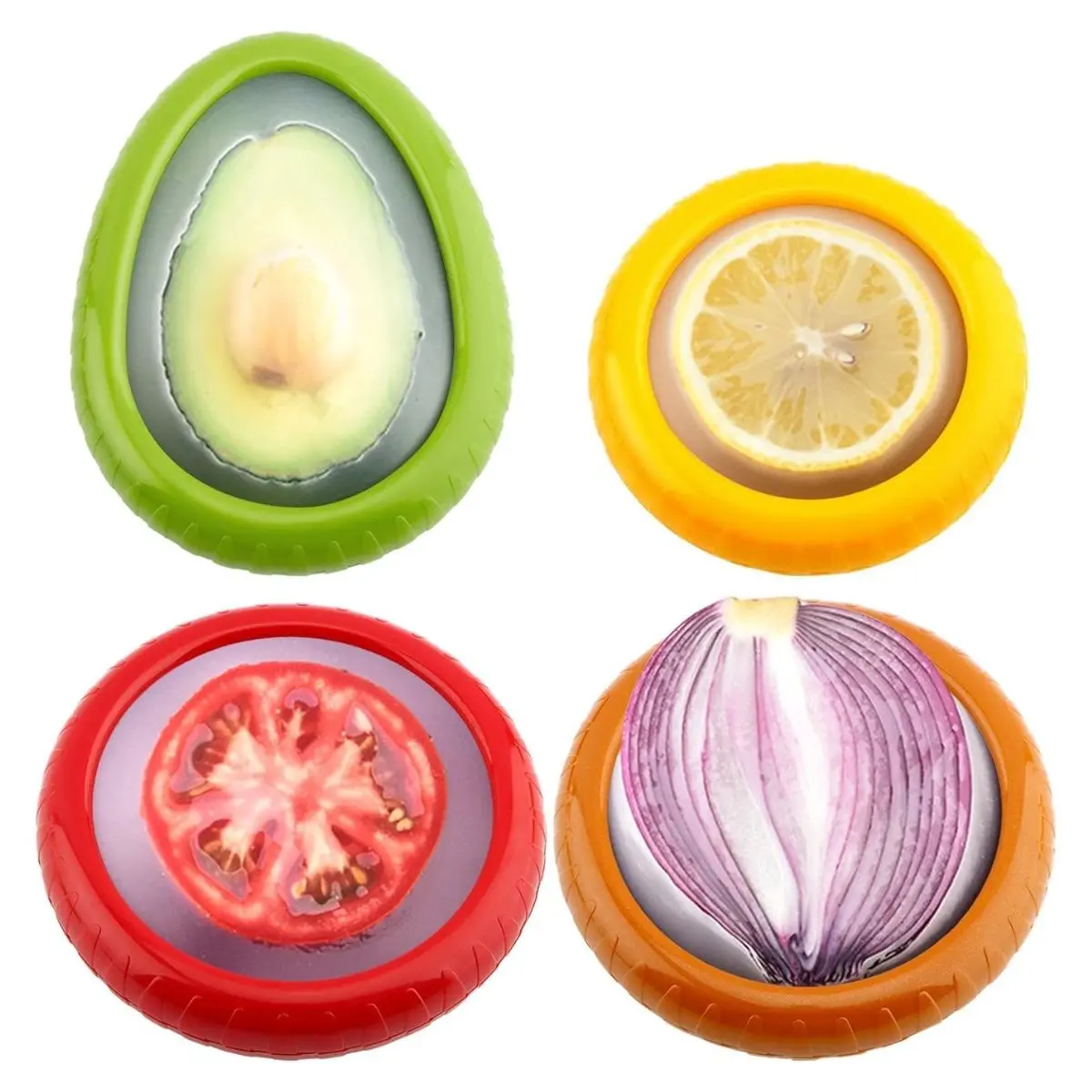 4 Pack Fruit & Veggie Saver Containers – Avocado, Tomato, Lemon & Onion Storage