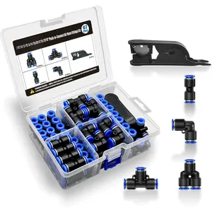 Push to Connect Air Hose Fittings Kit, Pneumatic Quick Connects + Tubing , Air Line Fittings