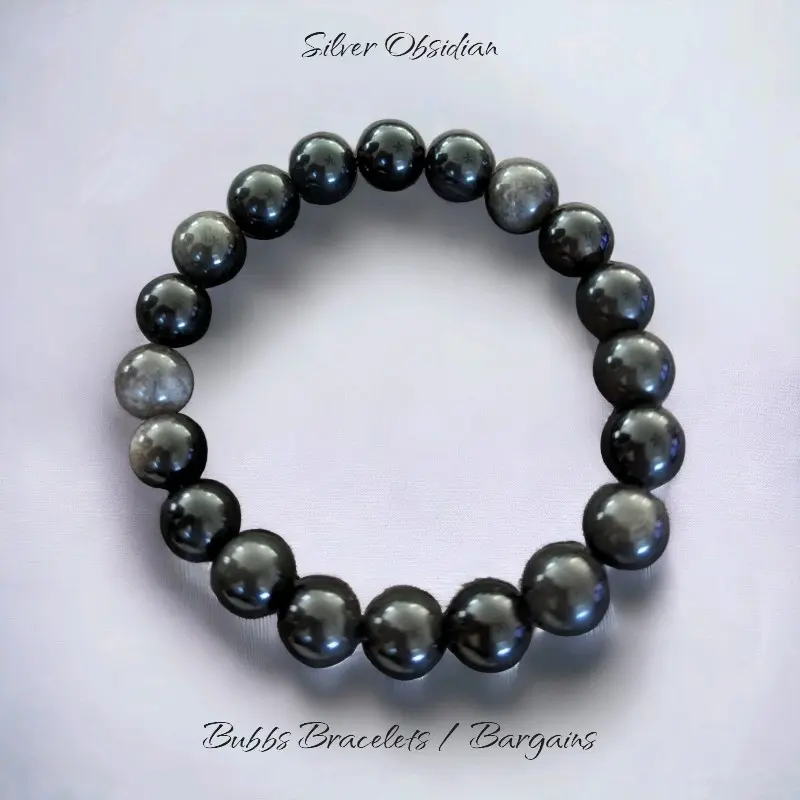 All-Natural Silver Sheen Obsidian Bracelet - Handcrafted Reiki Bracelet for Wealth and Prosperity, Custom Size Option