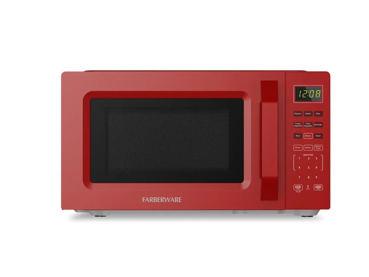 0.7 cu ft Microwave Oven, 700W Countertop Microwave Oven with Auto Cook Menu, Red
