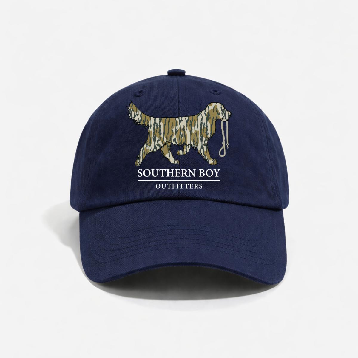 Southern Boy Outfitters Camo Golden Retriever Unisex Baseball Cap, classic style, breathable, adjustable, sun protection, suitable for outdoor travel, beach, vacation, high-quality hat, for men and women