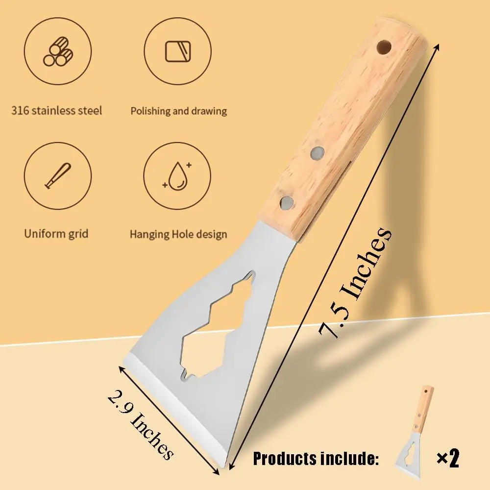 Paint Scraper Tool,Stainless Steel Stiff Putty Scraper with Wood Handle,Metal Spackle Scraper for Removing Drywall Paint Caulk Wood Wallpaper, Pieces