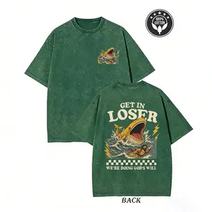 Funny 'Get In Loser We're Doing God's Will' Jonah & Whale Washed Tee | Christian Humor Casual Oversized T-Shirt Vintage Christian Gift Top