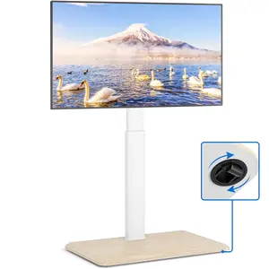 Modern Floor TV Stand with Mount for 24-65 inch Screens, Swivel Height Adjustable Wooden Base Bedroom TV Stand, White