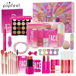 POPFEEL Complete Beginner Makeup Palette Set - All-in-One Kit with Smudge-Proof Eyeshadow Stick, Cleanser & Hairband for Stage, Photography, Dance & Travel, Ideal Light Makeup Gift for Students