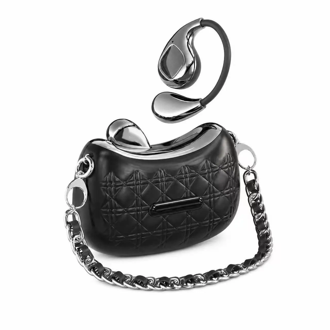 New Quilted Handbag Open Ear Clip Bluetooth Earbuds, Detachable Chain ENC Clear Calls HiFi Anti-Leak Sound for Gift Office Commute,Noise