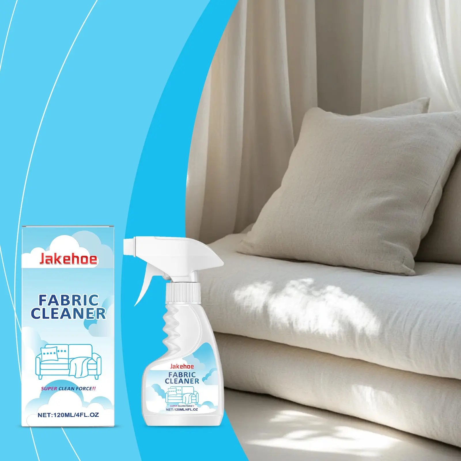 Jakehoe Fabric Cleaner Liquid, Sofa Rug Curtain Stain Remover, Daily Household Foam Cleaning Agent, 120ML, No Pesticide, Non-Prop 65