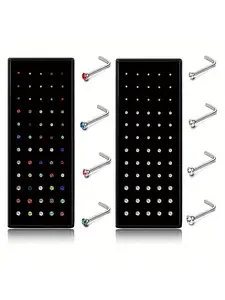 60 Hypoallergenic Nose Studs for Women Men 316L Stainless Steel CZ Nose Piercing Jewelry L Shaped Nose Rings Bone Studs Screw Piercing 20G-22G 1.5mm 2mm 2.5mm 3mm Cubic Zirconia Jewelry