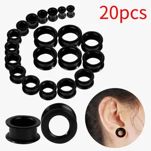 20pcs Tunnels Kit 2g-1" Silicone Ear Skin Gauges Plugs Ear Expander Stretching Set