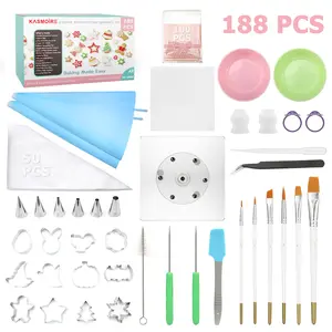 188pcs Cookie Decorating Supplies Kit(ALL-IN-ONE),with 12pcs holiday cookie cutter,Mixing Tools,Piping Tools,Decorating Tools and 100pcs Cookies Bags for Beginners and Decorator Bakeware Xmas