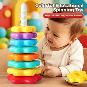 Rainbow Rotating Stacking Toy, Baby Early Education Tool, Spiral Track Slide, Color Recognition, Fine Motor Skills, Montessori Educational Toy