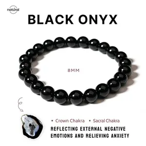 Natural Crystal Round Bead Strand Black Onyx Shield Your Aura Stack Healing Crystal Bracelet Set 10mm 8mm 6mm Protection Stones High Vibe Jewelry for Men Women Emotional Healing Stress Relief