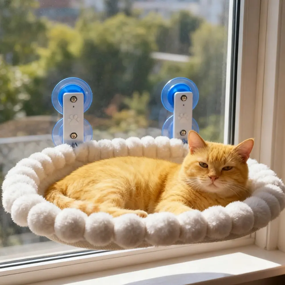 Foldable Cat Hammock for Cats Up to 20kg, Winter Warmth, Strong Suction Cups, Window Hanging Bed, Easy Installation, Removable, Sun, Kitty