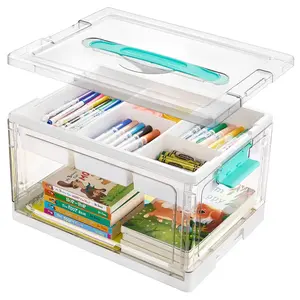 Stackable Clear Storage Box Container, Toy Organizer Bin for Classroom, Kids, Large Capacity Bookshelf, Separated Toy and Miscellaneous Holder