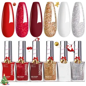 Beetles Christmas Nail Polish Set -  Glitter Burgundy Red Sparkle Nail Polish Set, Quick Dry & Long Lasting Brilliant Overture White Silver Diy 4th of July Nail Art Design Christmas Gifts for Women