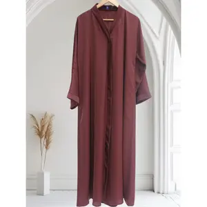 Ayesha's Collection Mocha Brown Open Front Button-Down Abaya with Matching Hijab Women's Modest Fashionable Nida Fabric Comfortable Everyday Wear