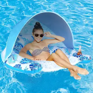 Pool Float with Canopy, Cup Holder - XL Pool Chair Lounge Float with Adjustable Sun Shade Cover, Drink Holder, Ergonomic Headrest,Inflatable Pool Float for Adults