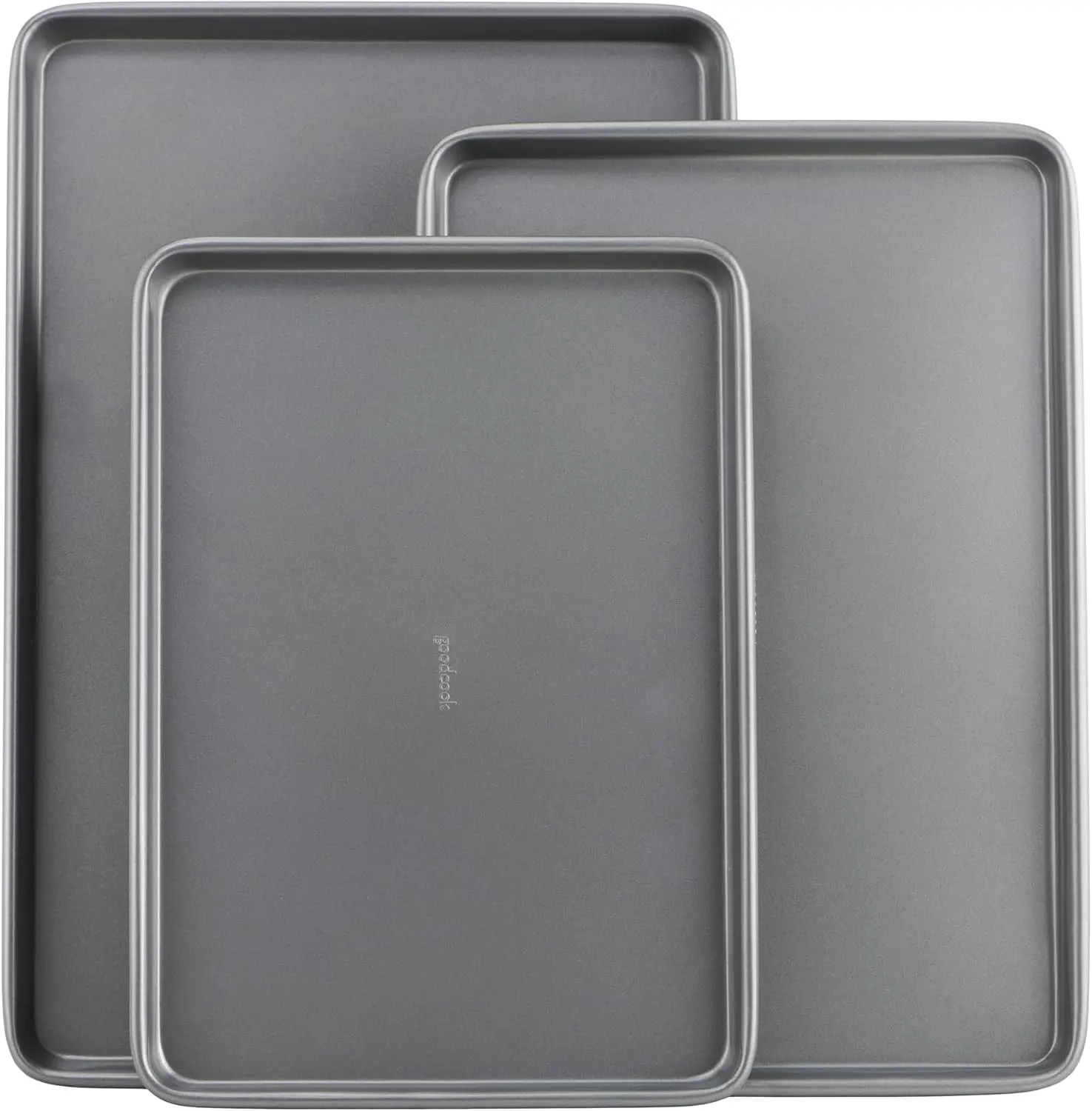 Everyday Nonstick Baking Sheet Set, 3 Pack Includes Small (13×9) Medium (15×1) and Large (17×11) Pans Carbon Steel Construction Cookie Sheets Bakeware Set, Gray