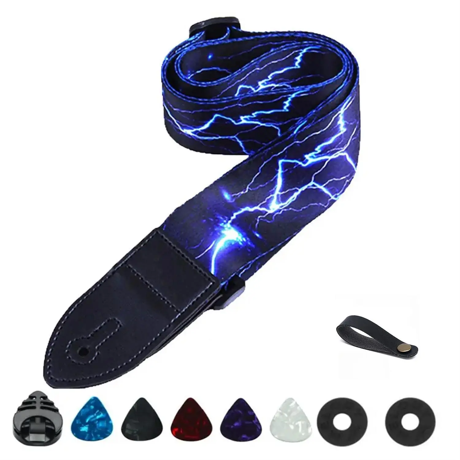 Guitar Backpack, 10pcs Lightning Pattern Adjustable Guitar Strap, Guitar Belt Sling, Electric & Acoustic Guitar Accessories, Music Accessories for Guitar Player