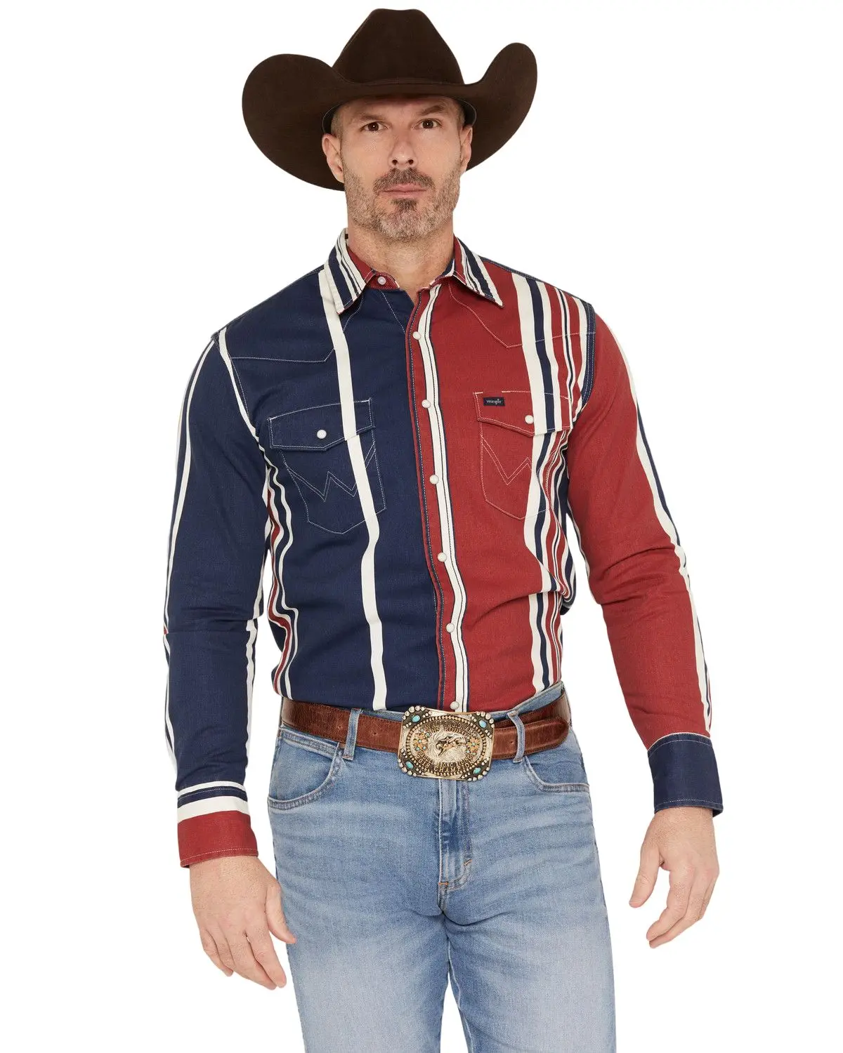 Wrangler Men's Men'S Vintage Brushpopper Striped Long Sleeve Snap Western - 112375916