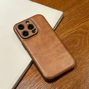 Suitable for IP16 Phone Case 15 Pro Max 12 Luxury 14 High-end 13 Genuine Leather 12 Full Coverage Anti-drop Protective Case Protection Protector Brown