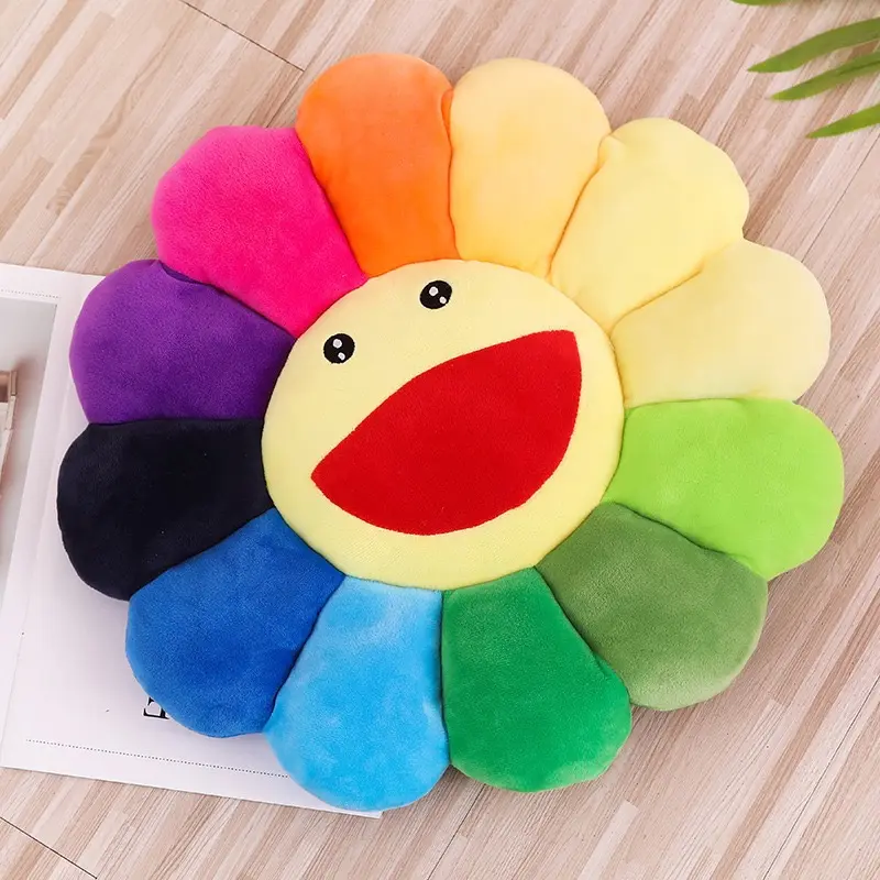 MIUVA Seat Cushion for Car  Smile Face Flower Plush Pillow Soft Rainbow Throw Cushion Colorful Decorative Pillow for Car Chair Sofa Bed Bedroom Living Room and Home Decor