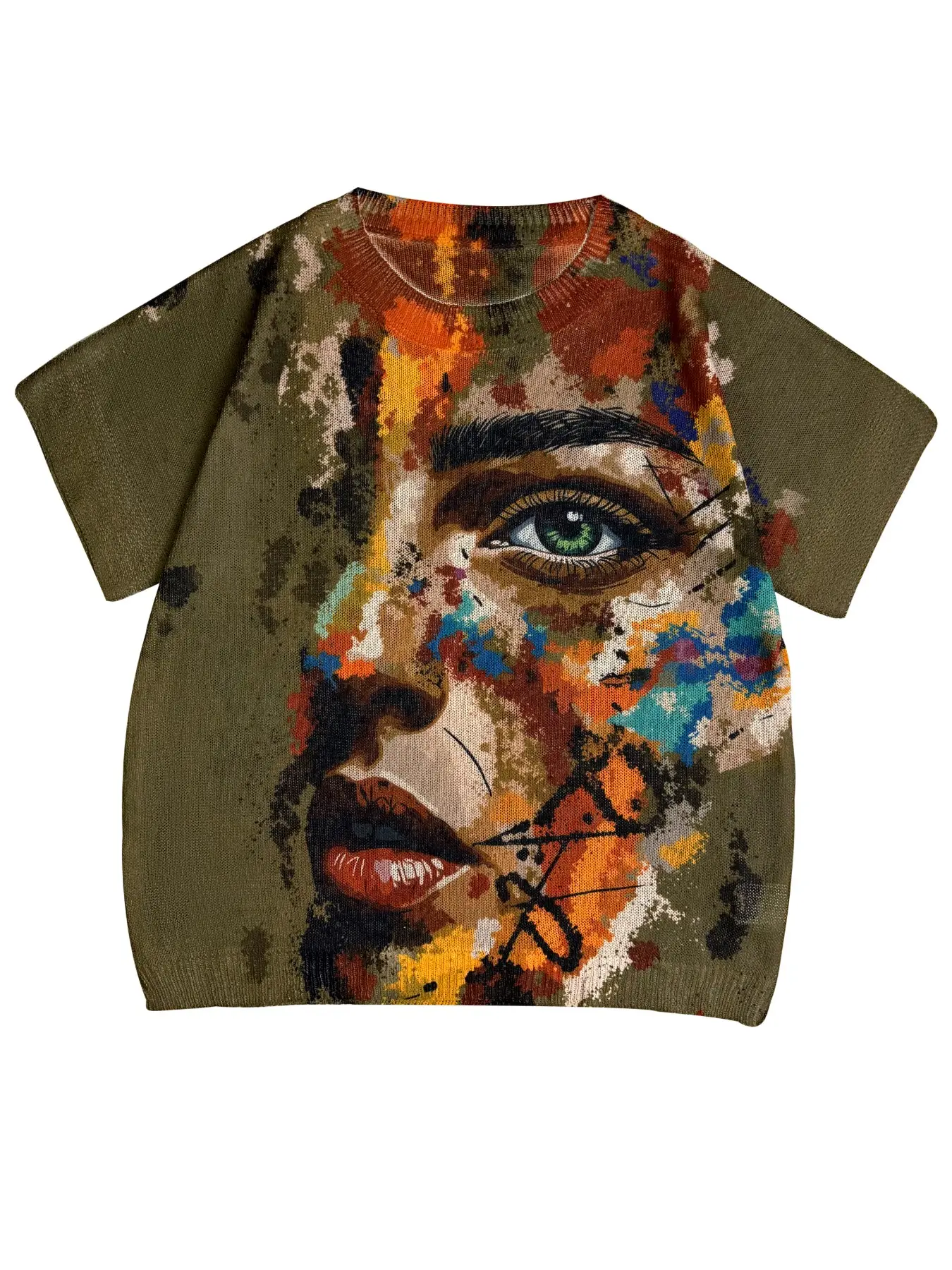 Women's Slim Fit Summer Short Sleeve Printed Top, Knitted Round Neck Breathable Pullover, All Over Print Pattern, Casual Fashion Shirt, Casual Slim Fitted