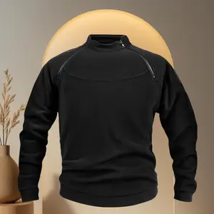 Mens Double Zipper Fleece Sweatshirt Warm Stand Collar Long Sleeve Tactical Hoodie Outdoor Winter Jacket Breathable Comfortable Street Fashion Solid Color Casual Coat
