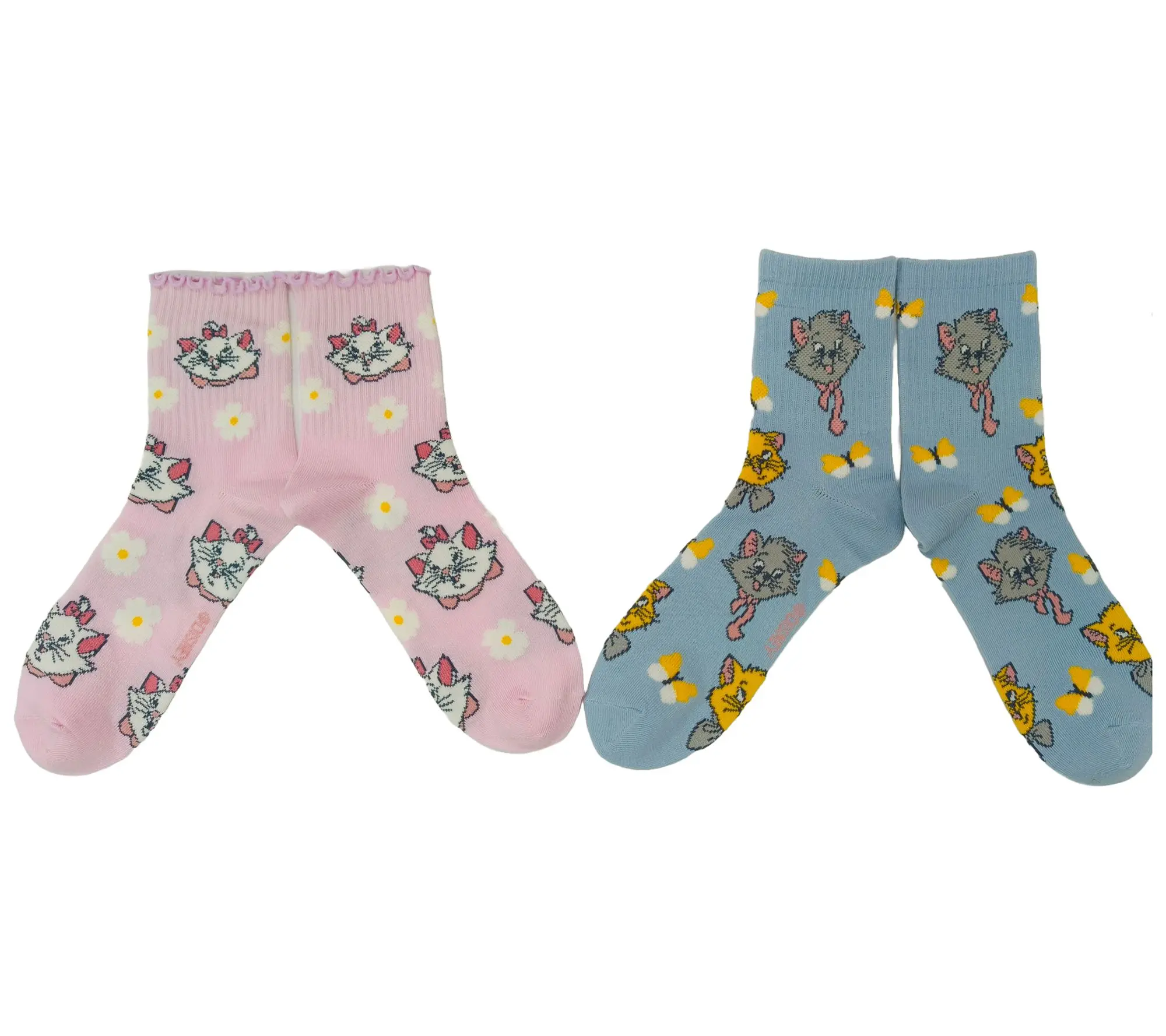 Disney Ladies' Set of 2 Aristo cats Ribbed Mid Crew Socks