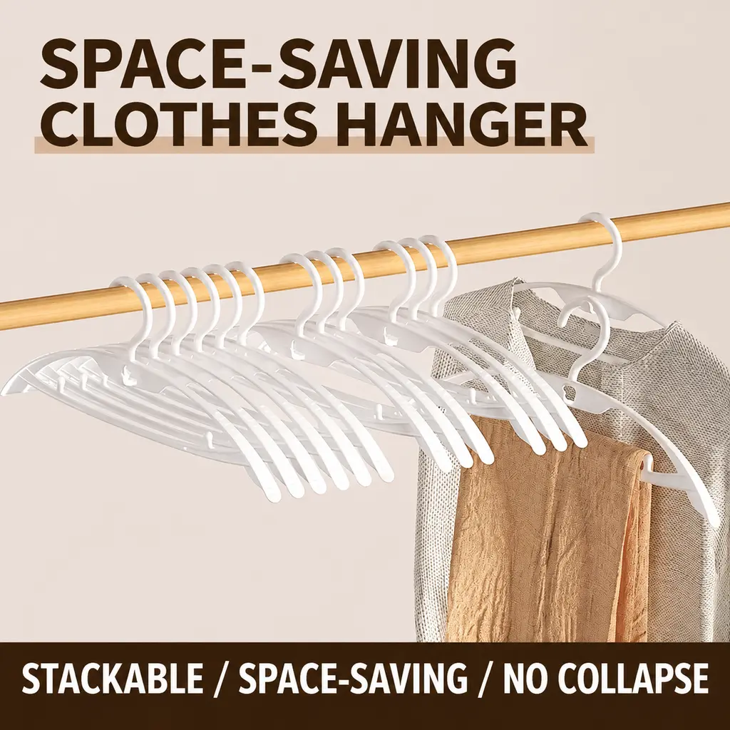Stackable Cascading Plastic Clothes Hangers - Compact, Minimalist, Multi-Tiered Shape Non-Slip Space-Saving Home Organizer for Shirts, Dresses