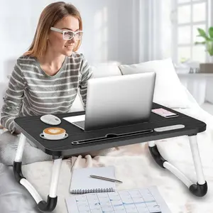 Office & Workspace Essentials - Portable Foldable Bed Desk | All-in-One Laptop Table with USB, Cup Holder & Storage for Home Office