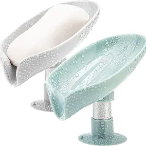 Leaf-Shaped Soap Dish Holder, Self-Draining, No Drilling Required, Easy to Clean, with Suction Cup, for Shower Room, Bathroom, Kitchen Sink, Soap Saver, Soap Tray