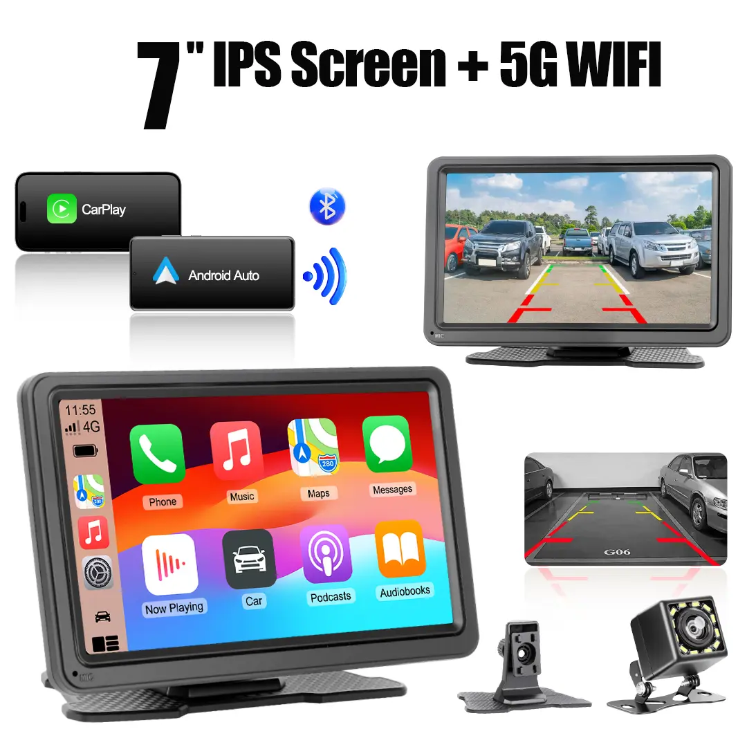 [FOZETOP] 2026 7-inch IPS Touchscreen Wireless Car Navigation Player, Compatible with iOS Phone Connection & Android Auto, Gift for Father, Equipped with Backup Camera, Support FM Radio, Bluetooth & WiFi