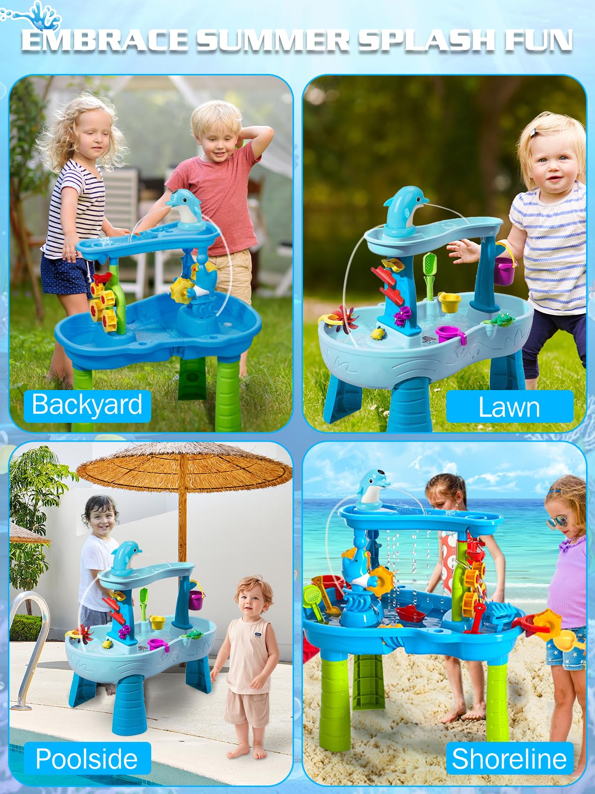 （Pump only）Dolphin Water Table Pump with Magnetic Base No Drill 3H Runtime Continuous Flow Rechargeable for Step 2 for Kids Outdoor Water Play Toys Stable Water Fun Accessories Blue​