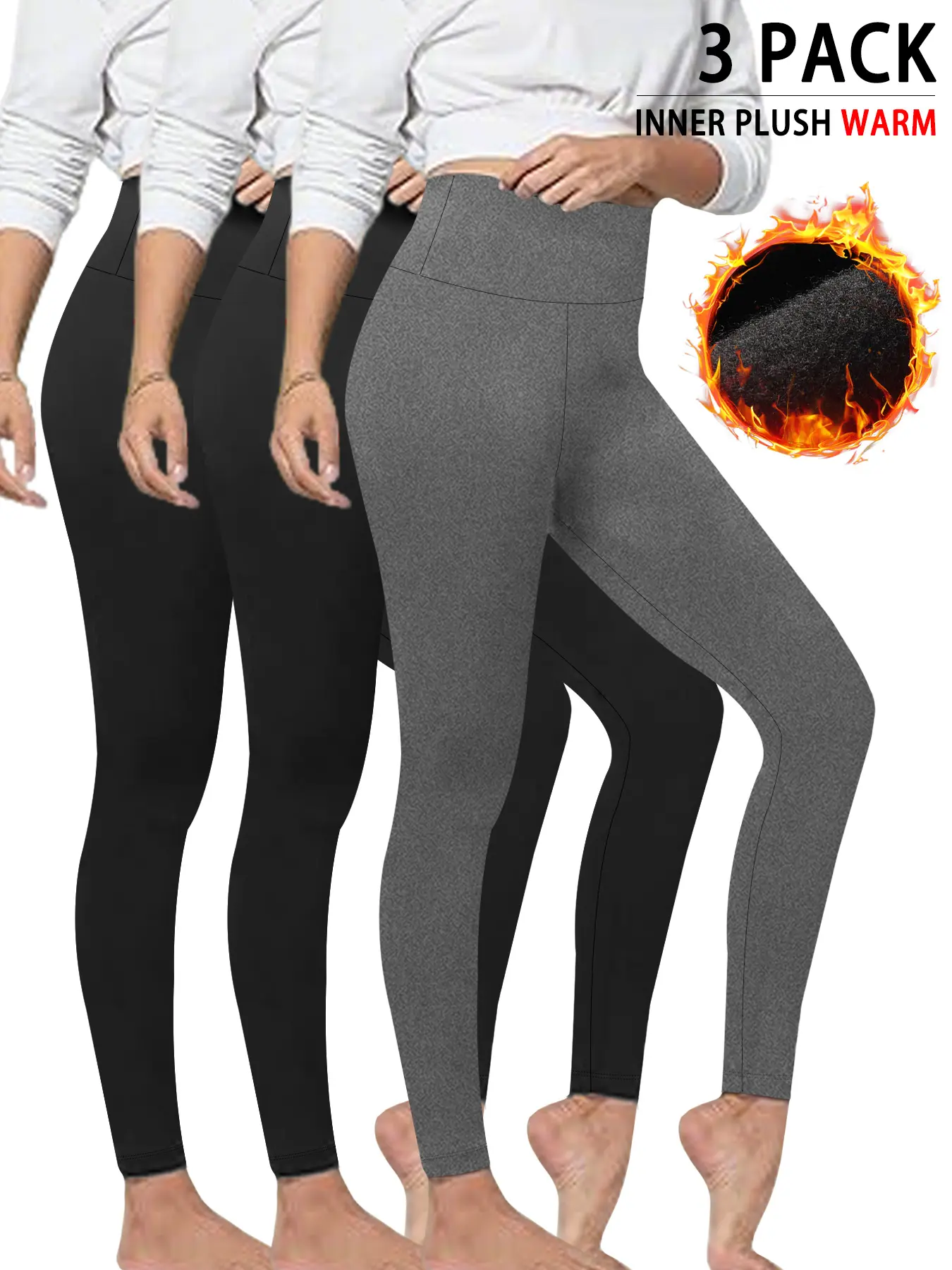 3 Pack Womens Thermal Fleece Lined High Waisted Leggings, Workout Winter Warm Thick Tights Soft Yoga Pants, Solid Sports Leggings, Sports Stretchy Leggings, Women Workout Clothes, Yoga Wear, Tight Fitting Pants