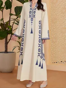 Women's Digital Print Geometric Dress, Middle Eastern Style Woven Fabric Long Sleeve A-Line Dress, Casual Elegant Dress, Casual Fashion Fit for Spring & Fall Seasons, Casual Wear, Womenswear