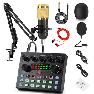 Podcast Equipment Bundle, V8S Live Sound Card and BM800 Podcast   Microphone Sound Mixer Bluetooth connection For Smartphone computer,Singing/Streaming/Podcasting/Gaming/Recording/YouTube/PC