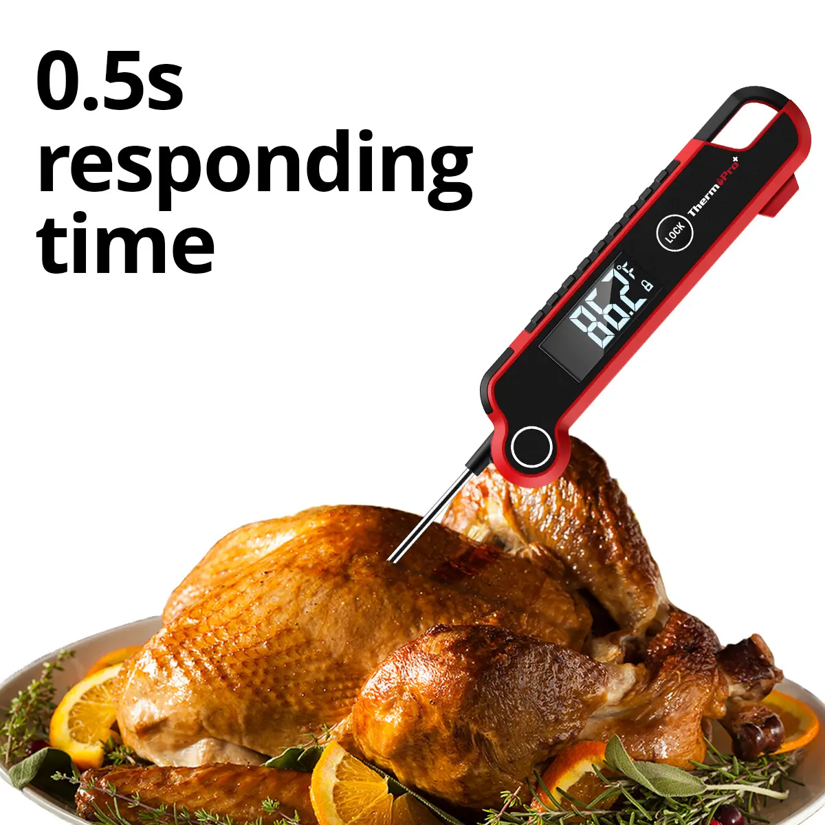 ThermoPro Digital Meat Thermometer - 0.5s Response, Auto-Rotating Display, Waterproof, Compact Kitchen Utensil for Cooking, BBQ | Father's Day Gift (TP620)