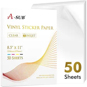 Clear Sticker Paper for Inkjet Printers, Waterproof Transparent Printable Vinyl Sticker Paper, 50 Sheets 8.5x11 Inch Glossy Clear Label Paper for Custom Stickers, Decals