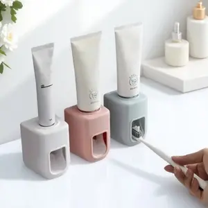 Press Toothpaste Dispenser Lazy Tool, Easy Install Bathroom Organizer, Strong Adhesive Non-Slip Base, Manual Brush Holder, Vertical Space Saver, Effortless Toothpaste Squeezer, Bathroom Decor Supplies