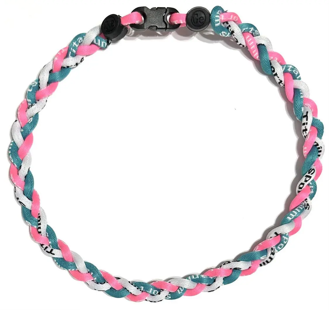 Baseball 3 Rope Braid Tornado Energy Necklace Pink Teal White