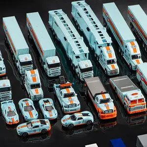 Large Car Carrier Toy Metal Cab, Suitable for children aged 3, 4, 5, 6, and 7, this is a double layered racing toy with 6 pull-back cars, a friction powered car toy, and a blue birthday toy for both boys and girls