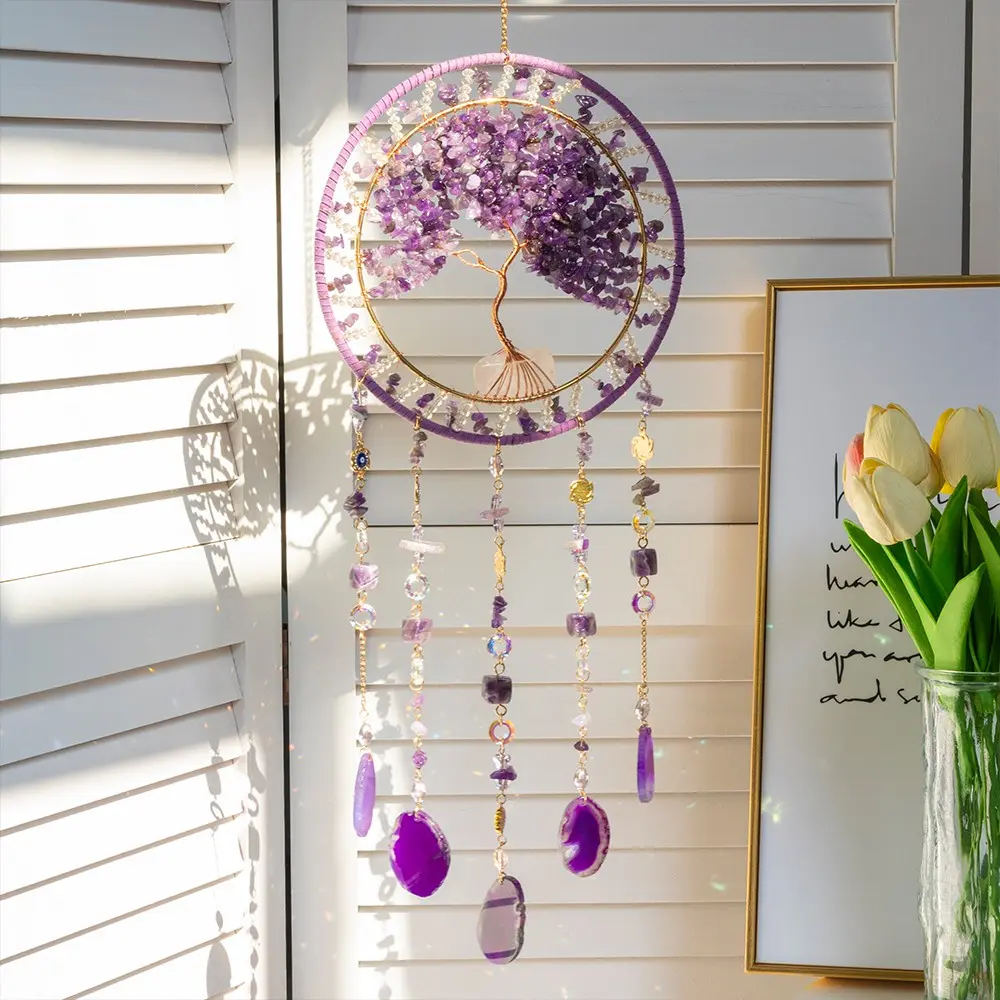 Bohemian Tree of Life Dream Catcher, Handmade Crystal Home Hanging Decoration Large Sun Catcher, Indoor and Outdoor Creative Decoration, Boho Decoration, Home Decor Ornaments, Birthday, Housewarming, Wedding, Mother's Day, Easter Gift