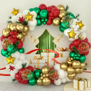 Christmas Balloon Garland Arch Kit, 163pcs/set Mixed Color Ring & Star Balloon Set, Atmosphere Scene Layout Decoration Supplies for Birthday Party Wedding