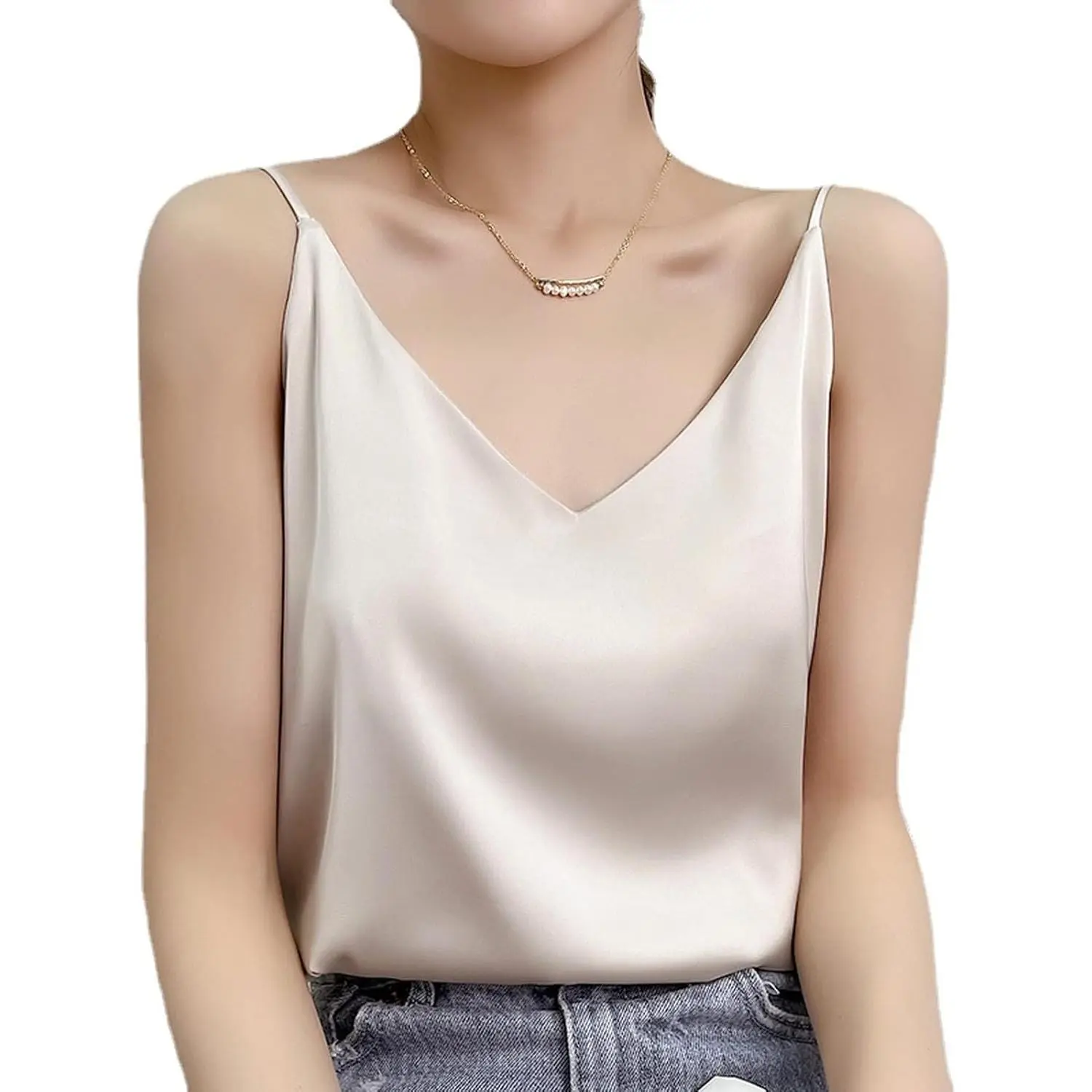 8 Colors Fashion Silky Camisole Women's Inner with White Bottoming Satin Top Summer V-Neck Thin Section